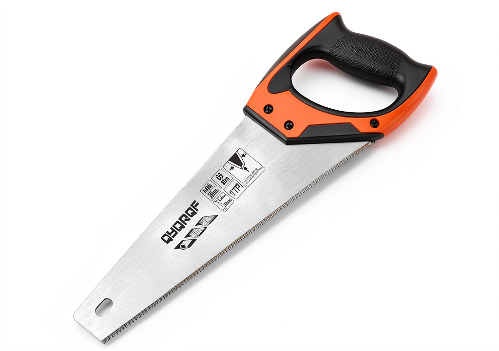 Installing QYQRQF Hand Saw Red-14 Inch Patio Lawn Garden on a wooden workbench