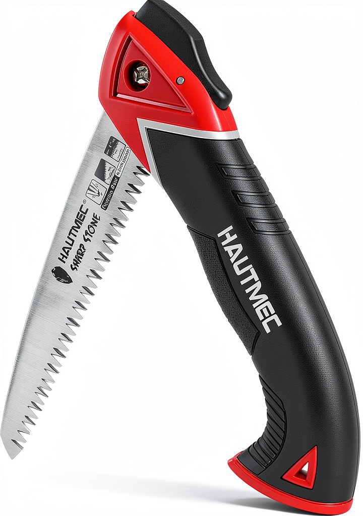 HAUTMEC folding pruning saw being used to trim garden branches