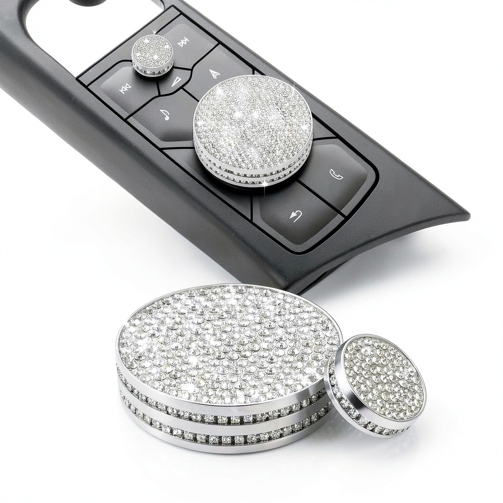 Customized car multimedia knob cover with sparkling crystal rhinestones