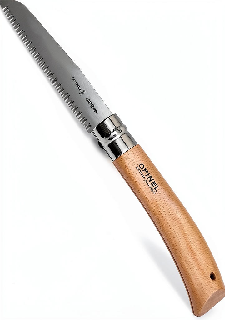 Opinel No12 folding saw being used to prune a garden shrub