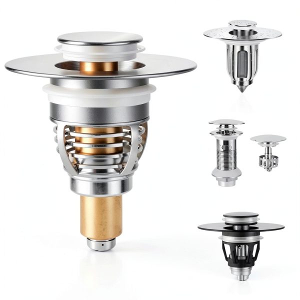 Bathroom Sink Stopper AURUZA 2‑Pack Brass & Silicone Pop‑Up Drain-4