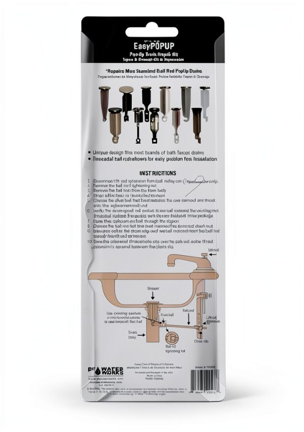 Pop-Up Drain Repair Kit PF WaterWorks – Adjustable Ball Rod, Chrome-2
