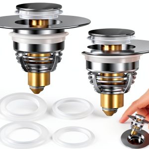 Bathroom Sink Stopper AURUZA 2‑Pack Brass & Silicone Pop‑Up Drain-0