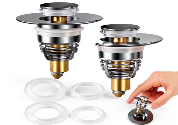 Bathroom Sink Stopper AURUZA 2‑Pack Brass & Silicone Pop‑Up Drain-0
