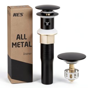 Bathroom Sink Drain KES Pop Up Black Stainless-0