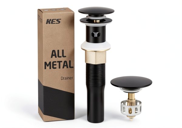 Bathroom Sink Drain KES Pop Up Black Stainless-0