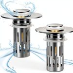 Bathroom Sink Stopper Nevellir 2‑Pack Universal Pop‑Up Chrome Brass-0